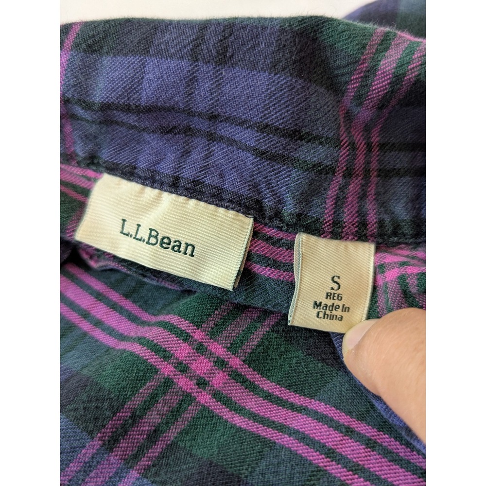 Z5 LL Bean Pink Purple Green Plaid Flannel Button Up Women's Sz Small - Picture 6 of 8